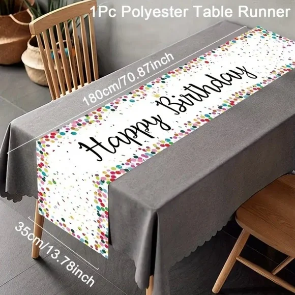 Colorful Confetti Happy Birthday Table Runner, NEW - Picture 2 of 4